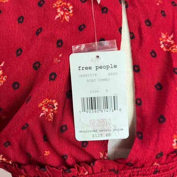 Free People Red Ruby Combo Two Faces Smocked Mini Dress Size Small - Picture 5 of 14